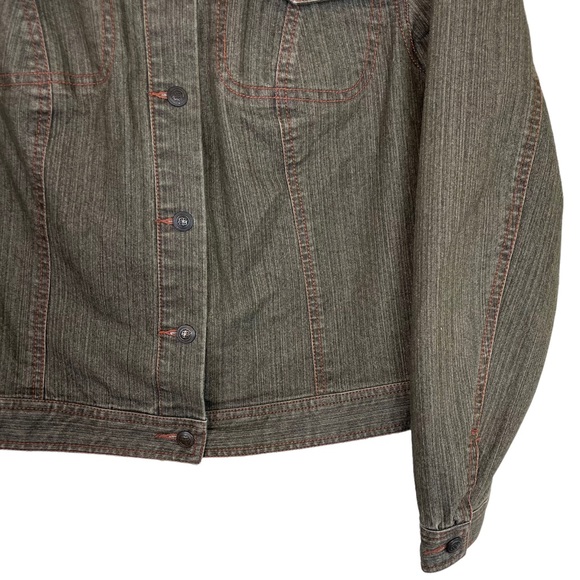 Spanner Olive Denim Botton-Down Jean Jacket Size 12 Spandex Stretch Blend Green - Picture 9 of 14